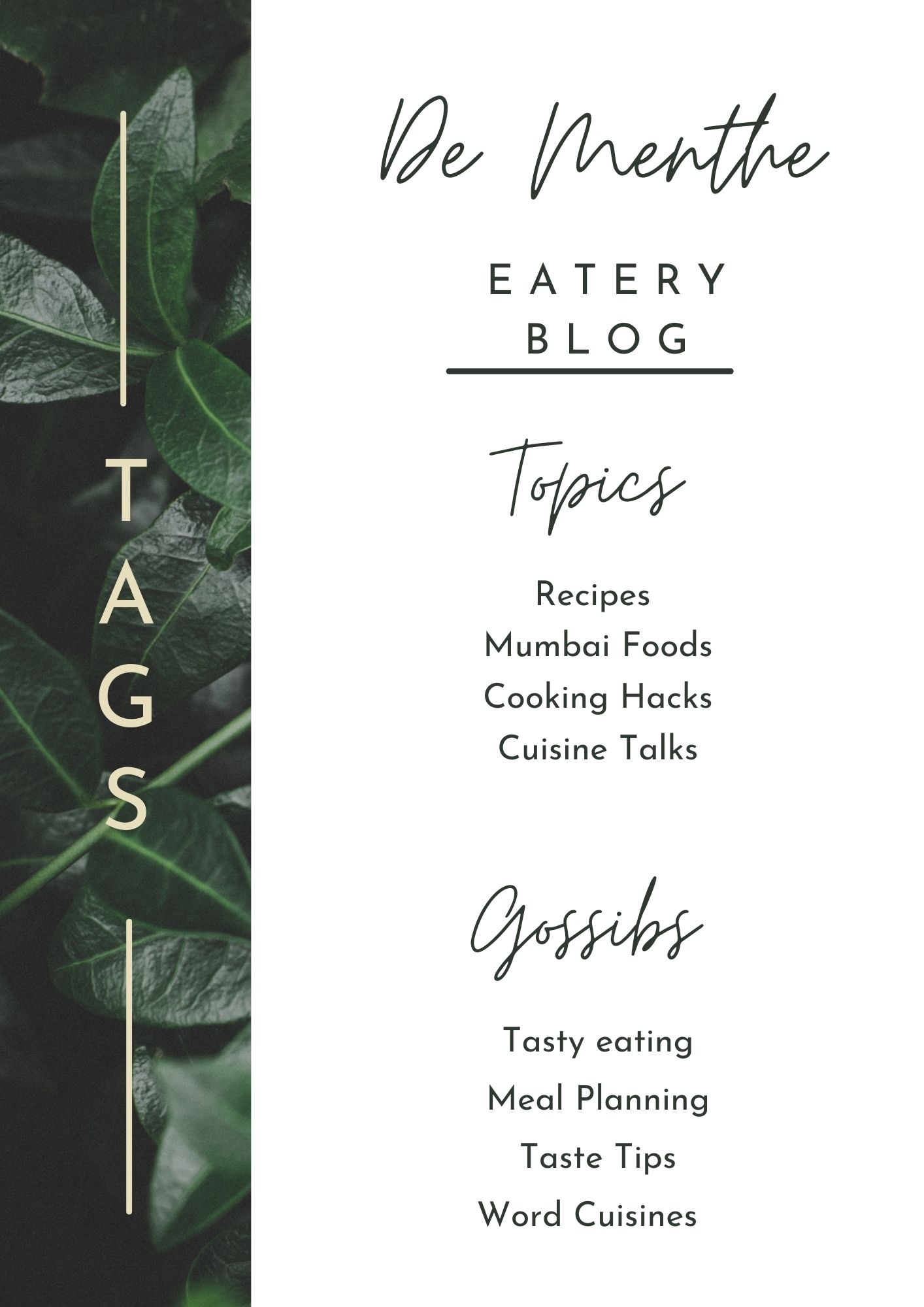 De Menthe Talk Menu